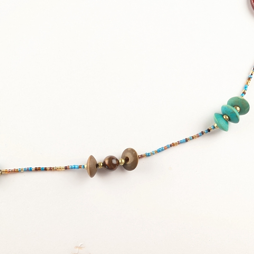 Funky Turquoise And Rust Colored Beaded Necklace - Picture 4 of 5